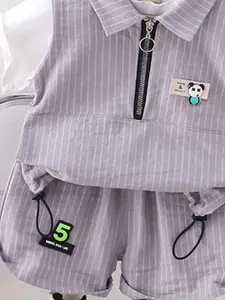 INCLUD Boys Short Sleeves T-shirt With Shorts & Striped Shirt