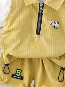 INCLUD Boys Short Sleeves T-shirt With Shorts & Striped Shirt