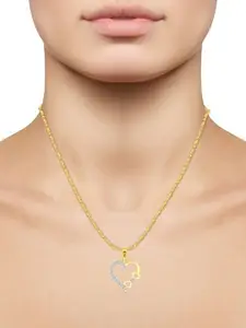 Vighnaharta Gold-Plated Cubic Zirconia Studded Heart Shaped Pendant With Chain