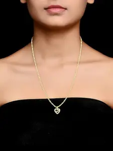 Vighnaharta Gold-Plated Cubic Zirconia Studded Heart Shaped Pendant With Chain