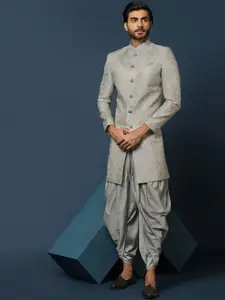 KISAH Men Ethnic Motifs Self Design Mandarin Collar Indowestern Sherwani