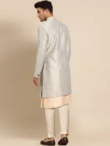 KISAH Men Ethnic Motifs Woven Design Mandarin Collar Indowestern Sherwani