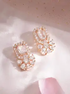 Rubans Rose Gold Plated Cubic Zirconia Studded Stud Earrings