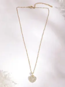 Rubans Voguish 18K Gold Plated Cubic Zirconia Studded Heart Shaped Pendant Necklace