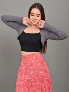 NoBarr Striped Crop Open Front Shrug