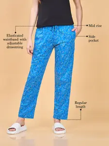 Enamor Essentials Women Tropcial Printed Pure Cotton Relaxed Fit Lounge Pants