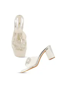 DressBerry Transparent Embellished Open Toe Block Heels