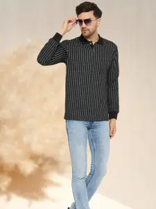 WILD WEST Striped Printed Polo Collar Long Sleeves Regular Fit T-shirt