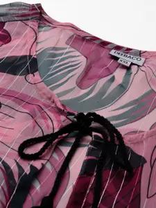 DEEBACO Women Printed Longline Tie-Up Shrug