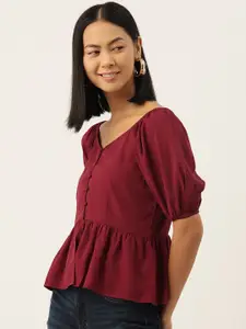 Slenor Puff Sleeve Crepe Top