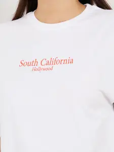 Styli Women's White Oversized City Print Drop Shoulder T-Shirt