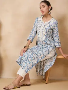 Anouk Women Floral Printed Flared Sleeves Thread Work Kurta