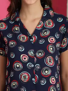 Boston Club Abstract Printed Lapel Collar Short Sleeves Night suit