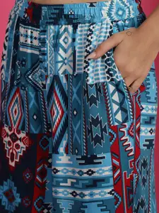 Boston Club Geometric Printed Mid-Rise Flared Lounge Pants