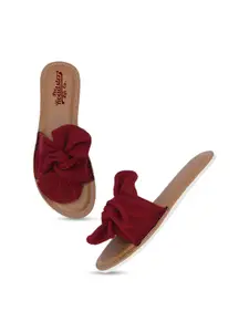The Roadster Lifestyle Co. Maroon Textured Bow Suede Open Toe Flats