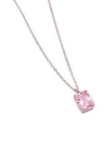 Zavya Rhodium-Plated 925 Sterling Silver Square Pendant with Chain