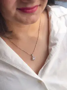 MANNASH Rhodium-Plated CZ-Studded Pendant With Chain