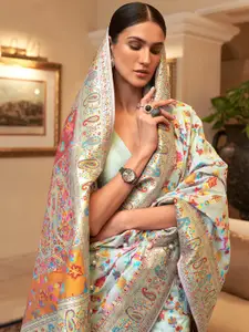 DEVATITHI Ethnic Motifs Woven Design Pashmina Zari Saree