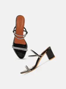 SCENTRA Embellished Open Toe Block Heels