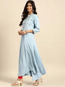 all about you Floral Embroidered Mandarin Collar Cotton A-Line Kurta