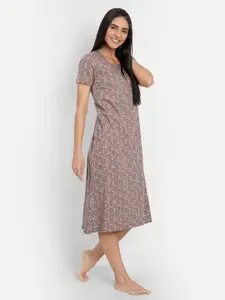 BLAZON Floral Printed Pure Cotton Midi Nightdress