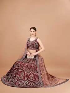 SAPTRANGI Printed Beads and Stones Embellished Ready to Wear Lehenga & Blouse With Dupatta