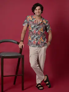 PIRAMYD CLUB Geometric Printed Relaxed Crochet Semi Sheer Casual Shirt