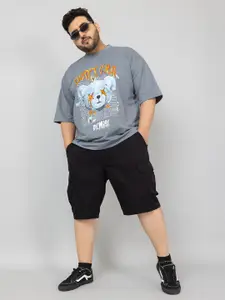 CHKOKKO Plus Size Typography Printed Drop-Shoulder Sleeves Oversized T-shirt