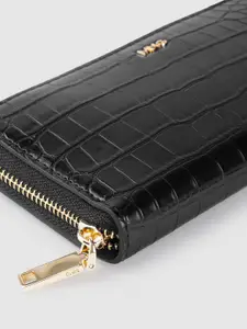 MANGO Women Croc Textured PU Zip Around Wallet
