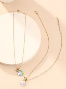 EL REGALO Set Of 2 Unicorn Textured Pendant With Chain