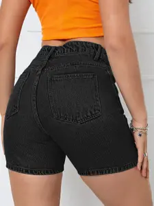 AAHWAN Women Slim Fit High-Rise Cotton Denim Shorts