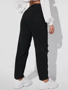 AAHWAN Women High-Rise Highly Distressed Mom Fit Pure Cotton Denim Jeans