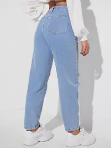 AAHWAN Women High-Rise Highly Distressed Mom Fit Pure Cotton Denim Jeans