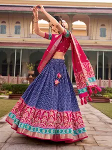LOOKNBOOK ART Foil Printed Semi-Stitched Lehenga & Unstitched Blouse With Dupatta