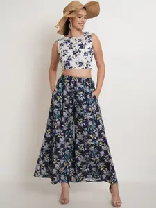 Purple State Printed Pure Cotton Top With Palazzo