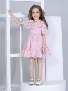 Peppermint Girls Floral Print Flared Sleeve Chiffon Fit & Flare Dress