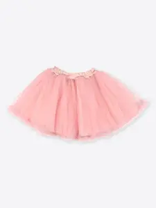 CUTECUMBER Girls Embroidered Gathered Detailed Net Flared Skirt