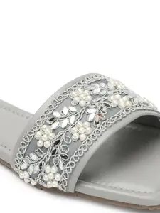 Anouk Grey Embellished Open Toe Flats