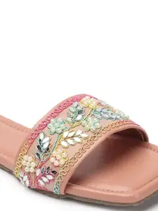Anouk Peach-Coloured Embellished Open Toe Flats
