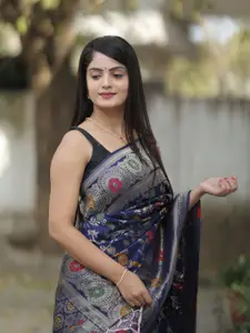 VEERAX Ethnic Motifs Zari Pure Silk Khadi Saree