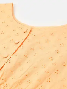 United Colors of Benetton Girls Self Design Puffed Sleeves Pure Cotton Fit & Flare Dress