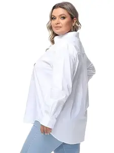 Fab Star Plus Size Classic Boxy Long Drop Shoulder Sleeves Cotton Casual Shirt