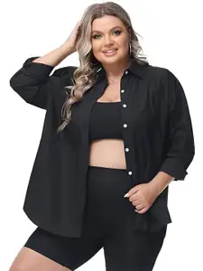 Fab Star Plus Size Spread Collar Long Sleeves Classic Oversized Cotton Casual Shirt