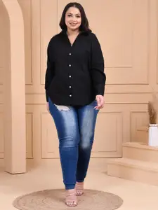 Fab Star Plus Size Spread Collar Long Sleeves Classic Oversized Cotton Casual Shirt