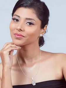 Vighnaharta Rhodium-Plated Cubic Zirconia Studded Quirky Pendants with Chains