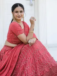 TIKODI Embroidered Sequinned Semi-Stitched Lehenga & Unstitched Blouse With Dupatta