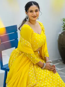 TIKODI Embroidered Sequinned Semi-Stitched Lehenga & Unstitched Blouse With Dupatta