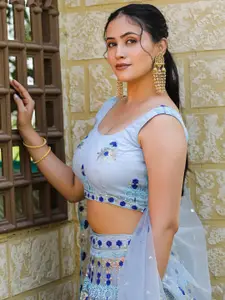 TIKODI Embroidered Sequinned Semi-Stitched Lehenga & Unstitched Blouse With Dupatta