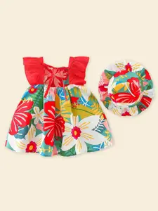 INCLUD Girls Floral Print Fit & Flare Dress with Hat