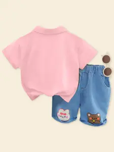 INCLUD Boys Printed Cotton T-shirt with Denim Shorts